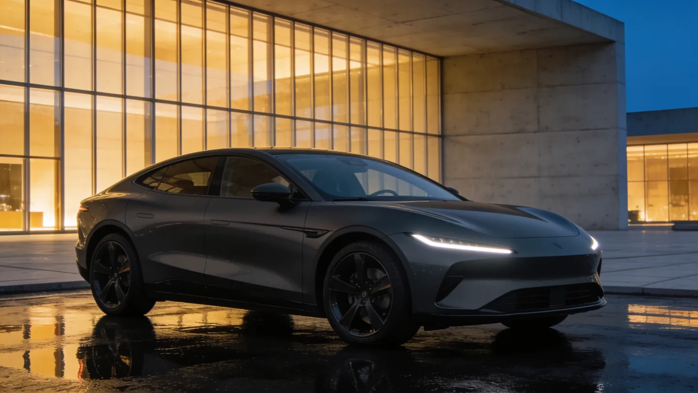 Graphitfarbenes SUV-Coupé zur blauen Stunde